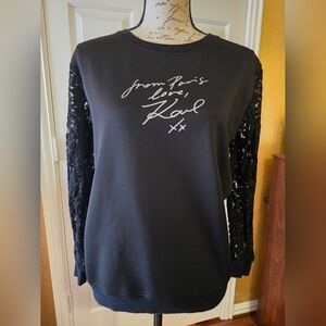 Karl Lagerfeld Black Sweatshirt with Lace Sleeves Size XS, Fits S/M